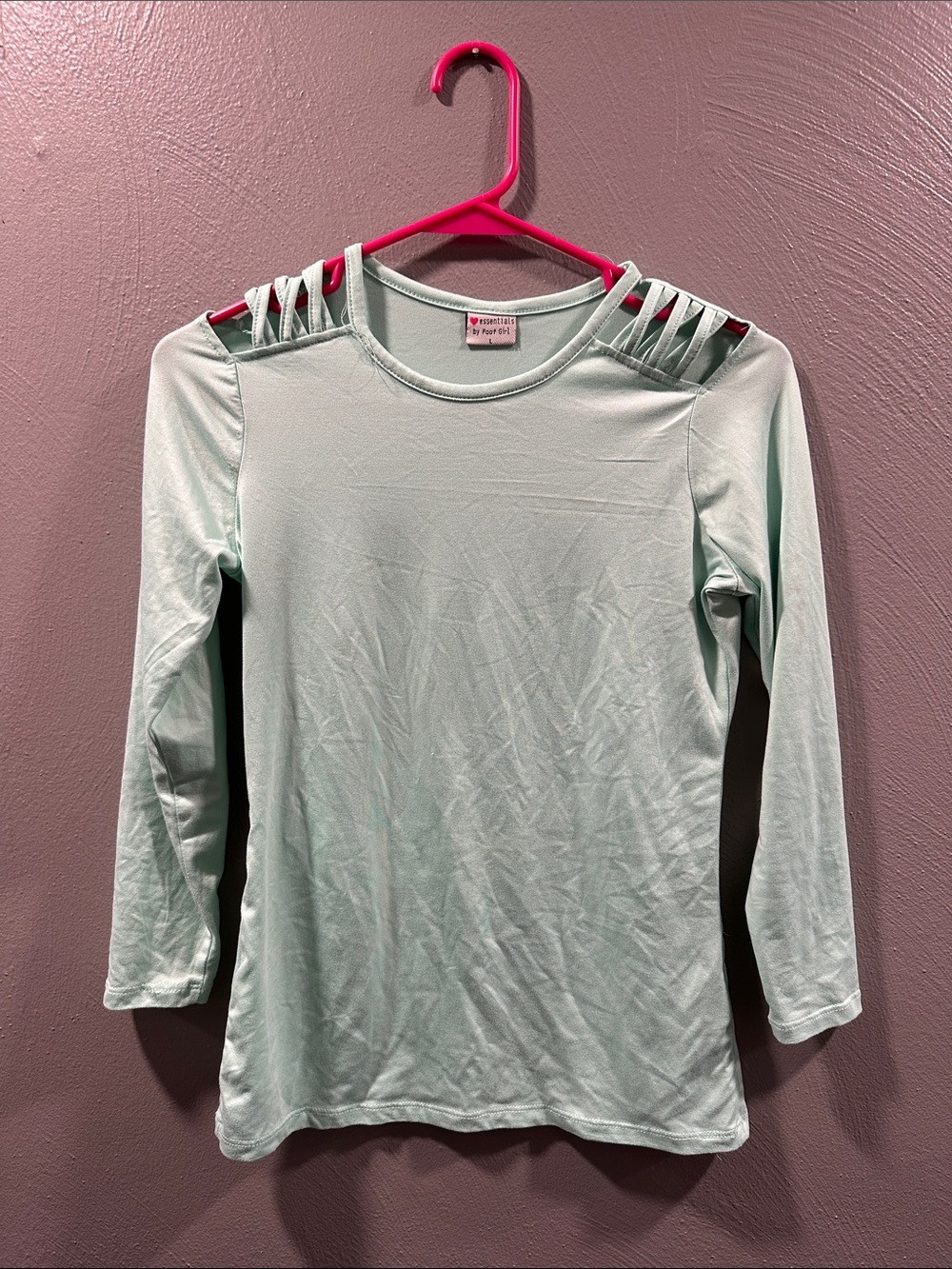 Girls' Light Mint Lattice-Shoulder Long Sleeve Top
